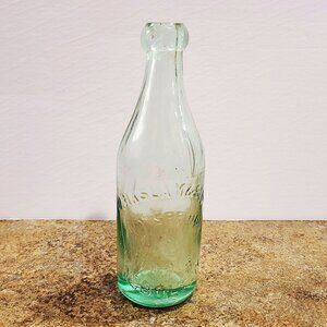 Antique J. Haslam & Sons Aqua Green Glass Bottle, Blob Top, Bolton, Made in UK